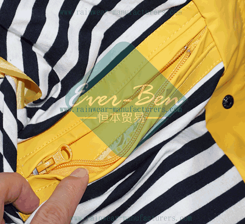 China yellow pu rain jacket inside pocket